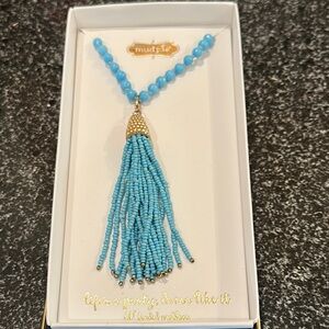 Mud Pie 30" Turquoise and Gold Tassel Necklace
